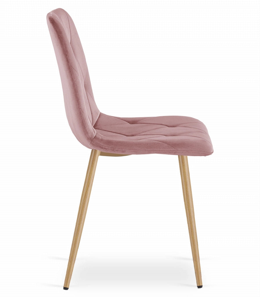 Sedia Valora TYRA in velluto rosa con gambe in legno x3