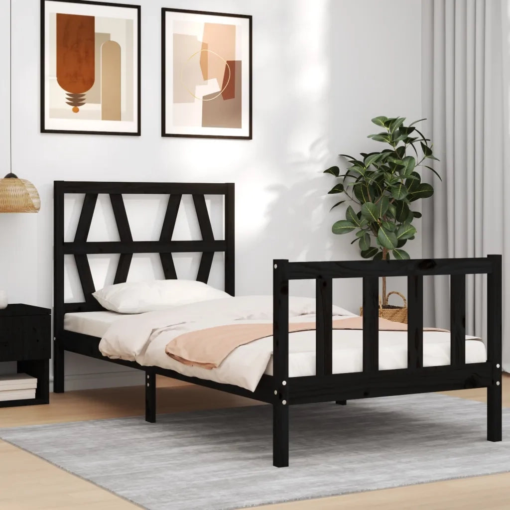 Giroletto con Testiera Nero Small Single in Legno Massello 3192455