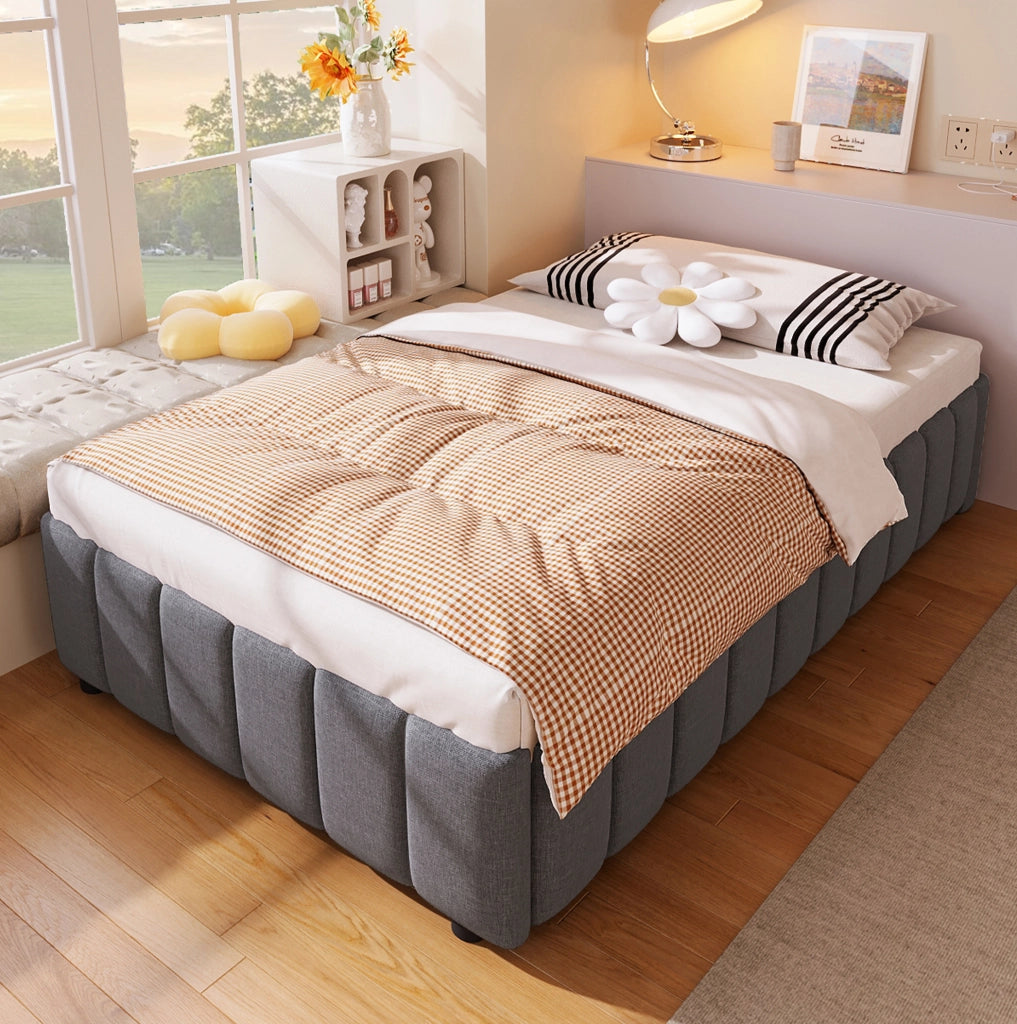 Letto imbottito singolo 90x200 cm con contenitore idraulico grigio