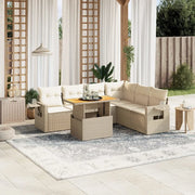 Set Divani da Giardino 7 pz con Cuscini Beige in Polyrattan