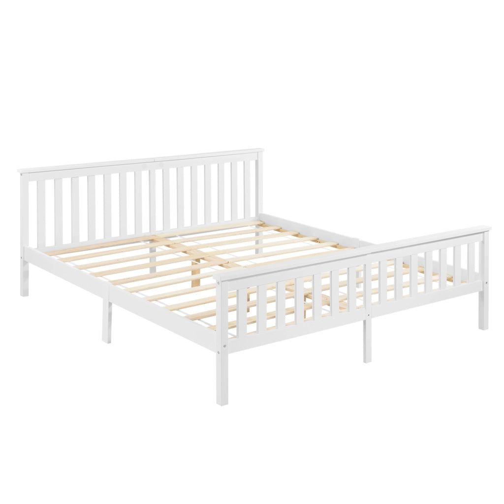 Struttura Letto Matrimoniale King Size 180 x 200 cm Letto in Legno di Pino con Testiera e Pediera Alte - Bianco