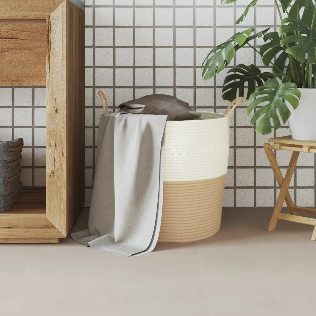 Cestino Portaoggetti Beige e Bianco ?43x38 cm in Cotone CFW9965558