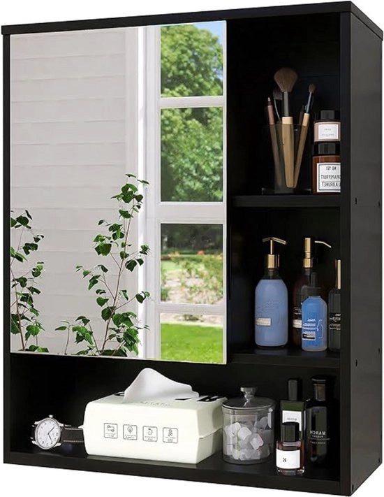 Cassettone Medico con Specchio - Cassettone Medico - Cassettone da Bagno - Armadio da Bagno Alto - Armadio da Appendere - Appeso - Cassettone Medico - Piastra Regolabile - Nero