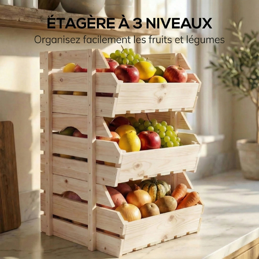 Tavolino da frutta in legno a 3 piani ¨C zephmum ¨C 27x37.5x60cm naturale
