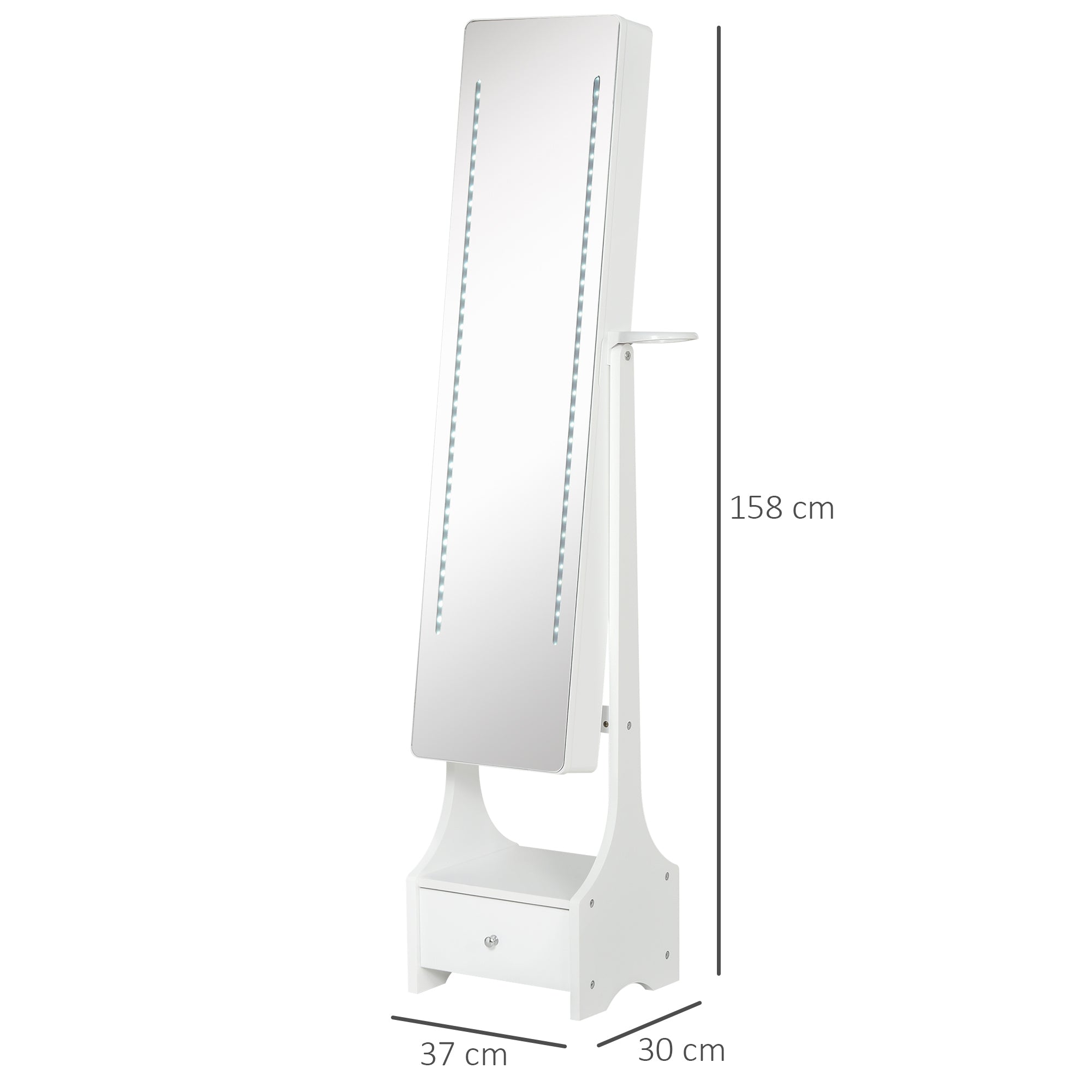 Armadio Portagioie a Specchio con Luci LED 37x30x158 cm in MDF  Bianco