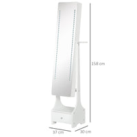 Armadio Portagioie a Specchio con Luci LED 37x30x158 cm in MDF  Bianco