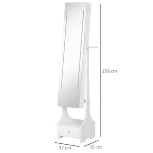 Armadio Portagioie a Specchio con Luci LED 37x30x158 cm in MDF  Bianco