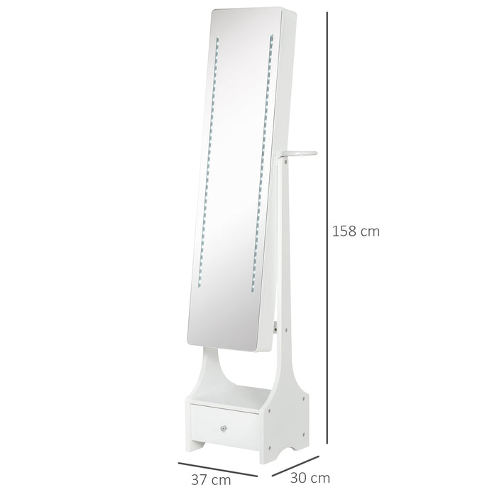 Armadio Portagioie a Specchio con Luci LED 37x30x158 cm in MDF  Bianco