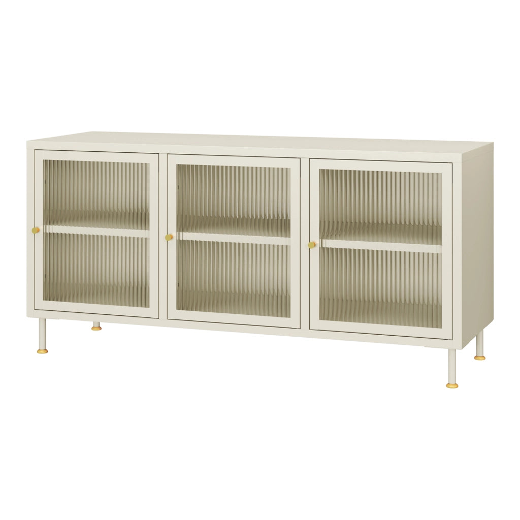 Mobile TV in Acciaio Lindau con Vetrina 120x40x59 cm Bianco Crema [en.casa]