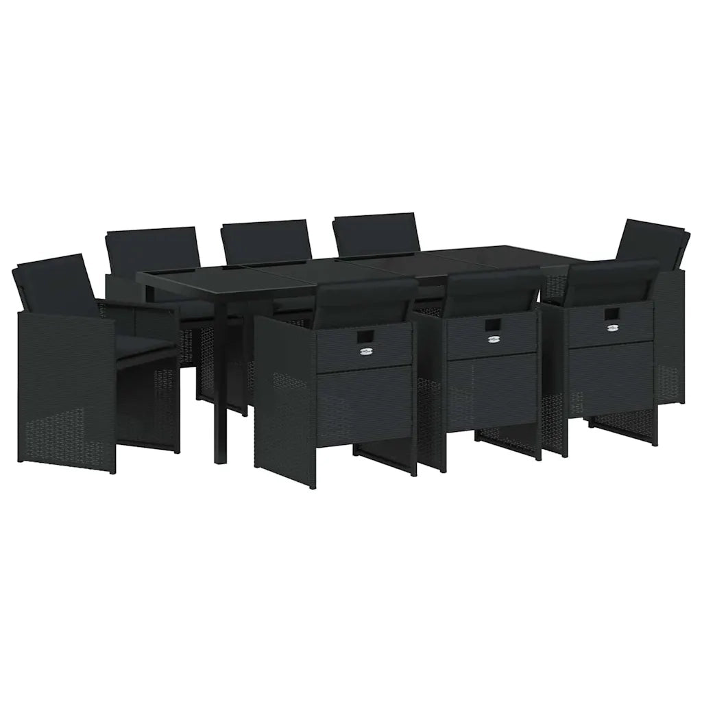 Set da Pranzo per Giardino con cuscino 9 pcs Nero polyrattan 3379947