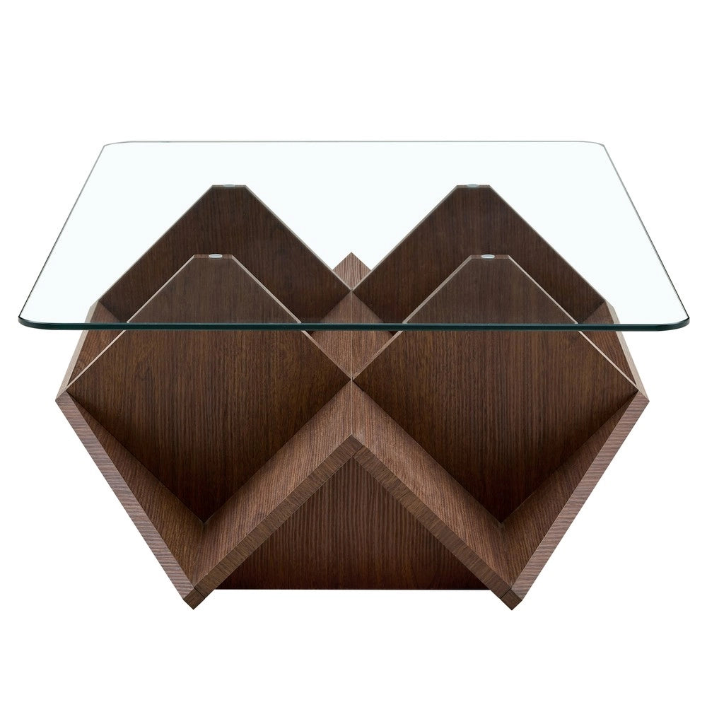 Tavolino da Caff¨¨ con Ripiani ¨C MINIMAL ¨C Vetro Temperato, MDF, Effetto Noce, Moderno