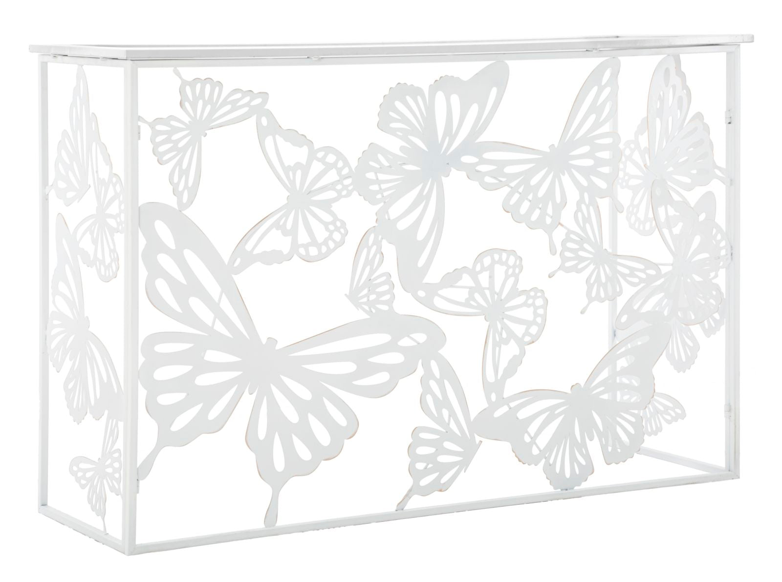 Console Bianco Butterfly 121,5x41x81 cm in Ferro MDF e Specchio Bianco e Oro