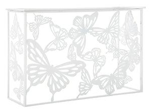 Console Bianco Butterfly 121,5x41x81 cm in Ferro MDF e Specchio Bianco e Oro