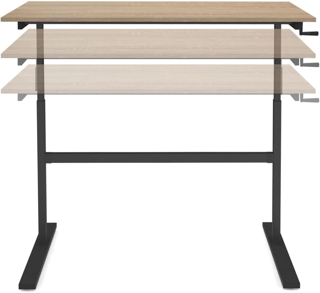 Scrivania JEANNE, diritta, sit/stand con manovella, altezza regolabile da 70 a 120 cm, legno di faggio e nero
