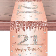 Tavolo per il 21° compleanno rosa oro, Happy 21° compleanno tovaglia per il 21° compleanno ragazza donna per il suo compleanno anniversario festa cena tovaglia da tavola tovaglia per tavola decorazione per casa, 180x35 cm lungo