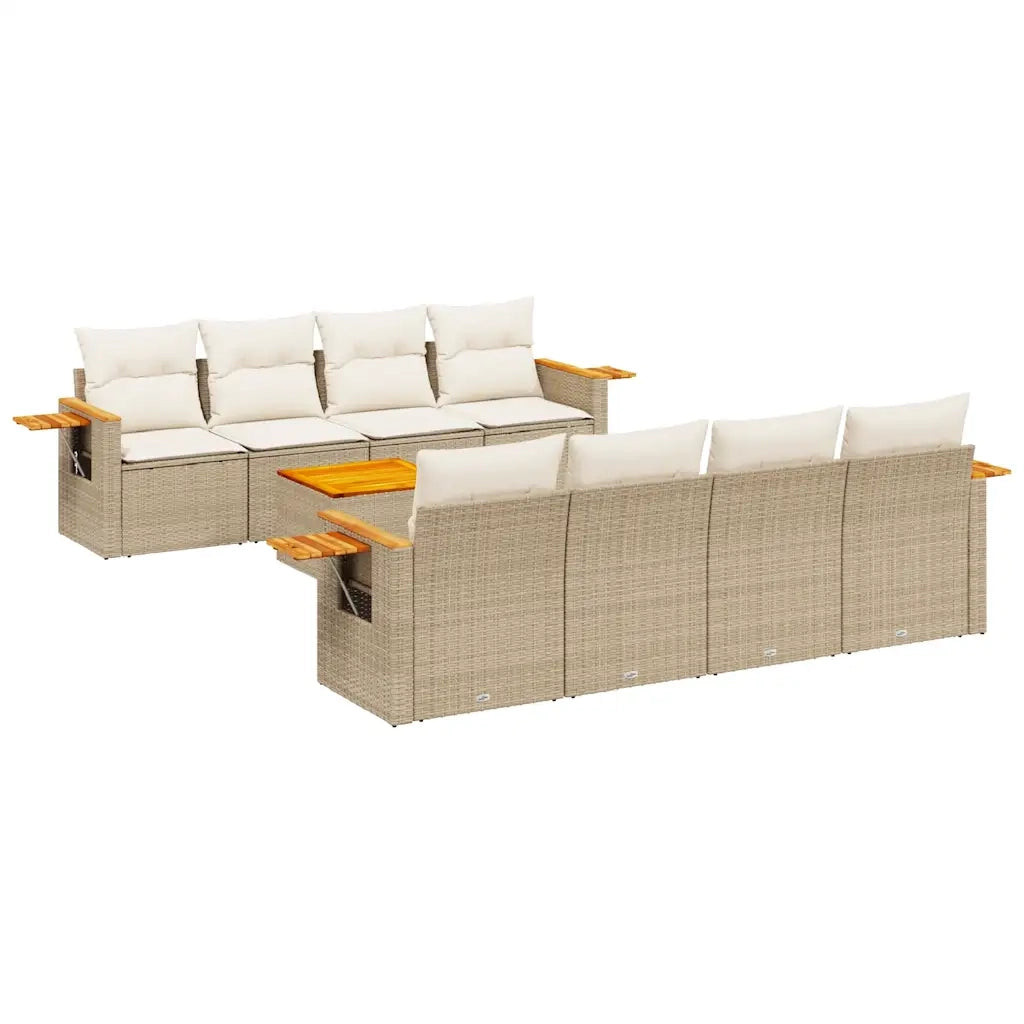 Set Divano da Giardino 9 pz con Cuscini Beige in Polyrattan 3226660