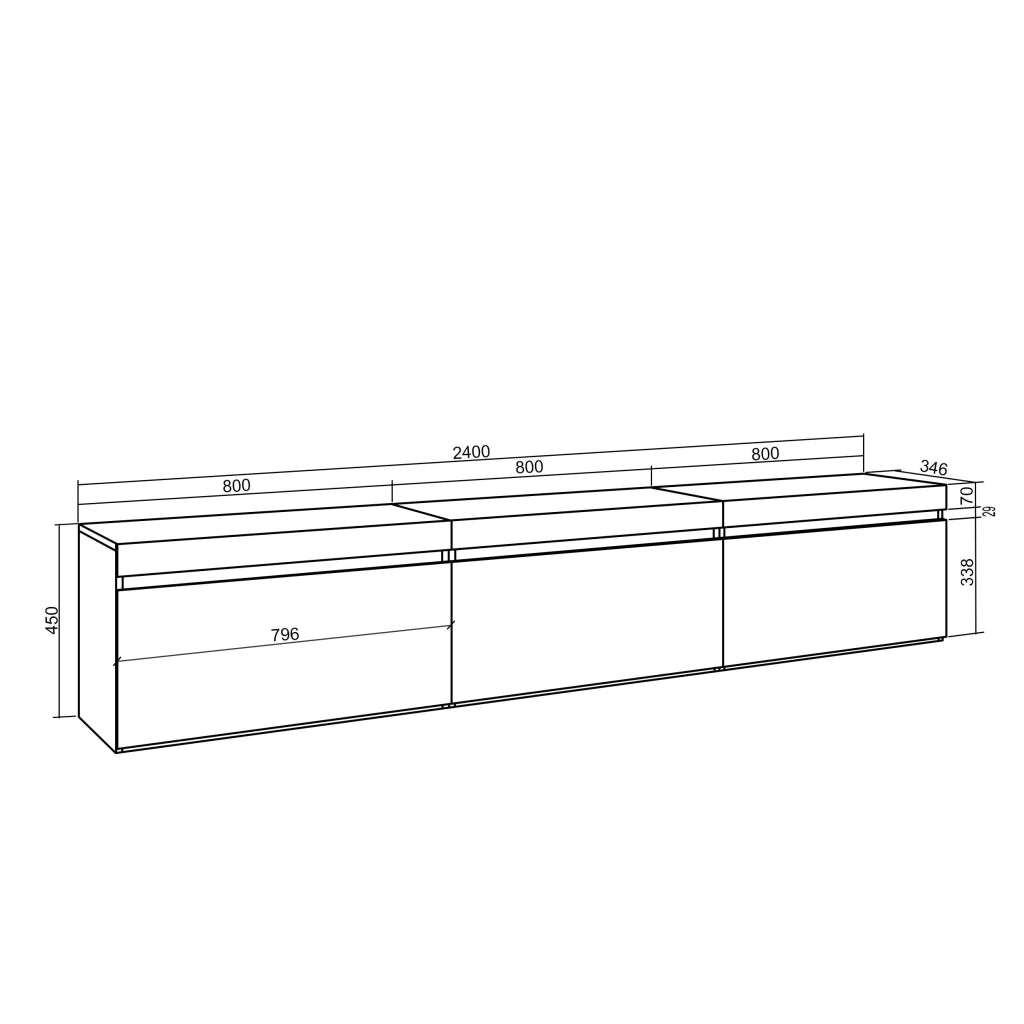 Mobile TV Soggiorno, 240x35x45cm, da appendere, colore Rovere RF3600