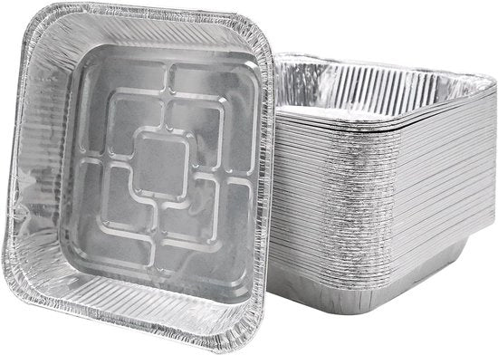 Allettamento plus - Foglio di alluminio per piatti da forno, contenitori da 1000ml per barbecue - 50 pezzi, 20cm x 20cm x 4cm