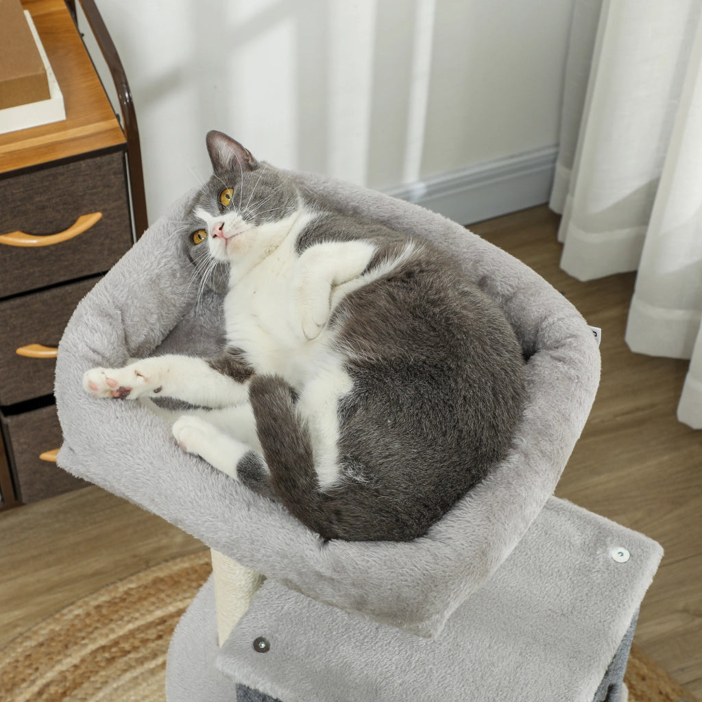 Albero per Gatti con Cuccia e Tiragraffi Sisal 104cm in Truciolato Grigio Chiaro
