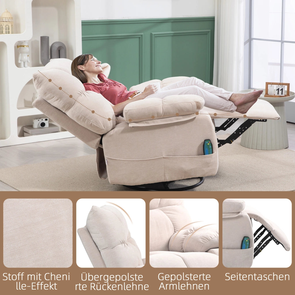 Poltrona massaggiante con riscaldamento e funzione relax, girevole ¨C zephmum ¨C 98x90x98 cm, beige