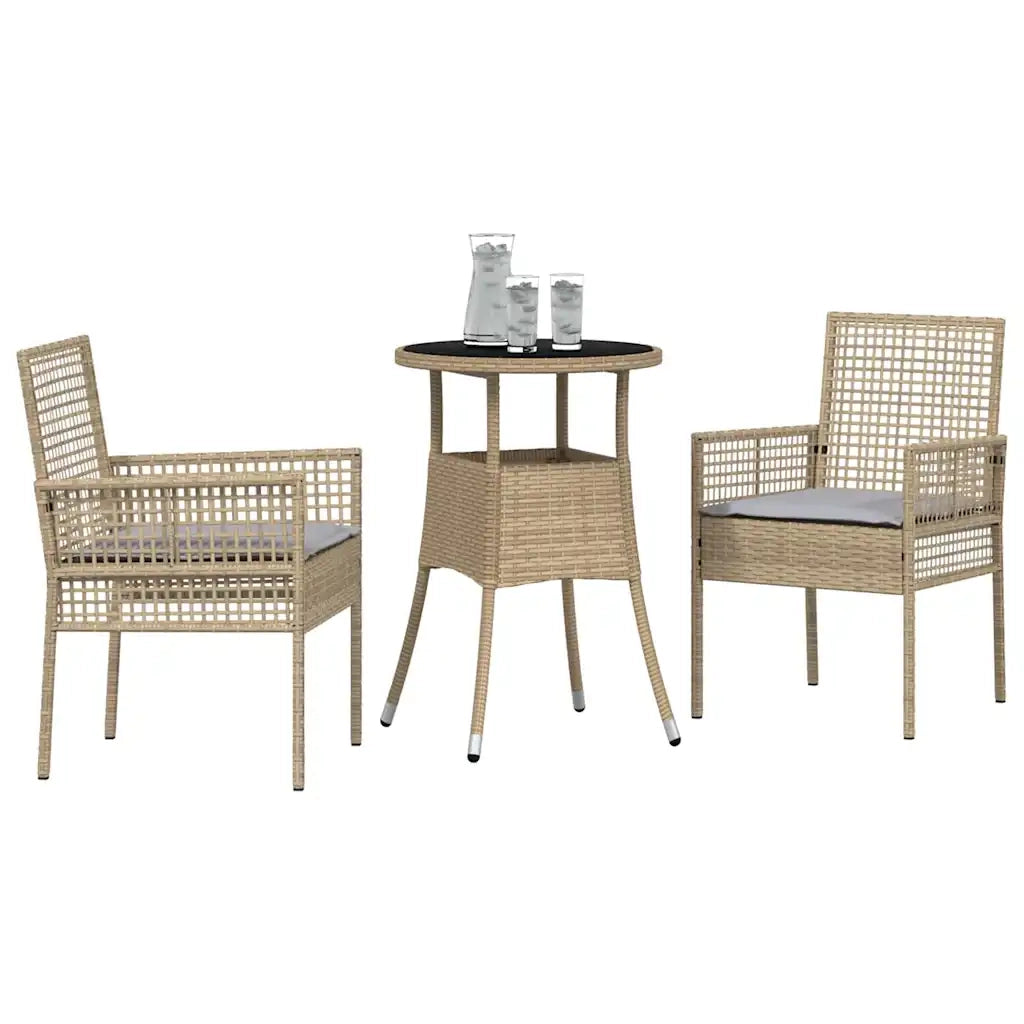 Set da Pranzo per Giardino 3 pz | Set Salotto da Giardino Beige polyrattan