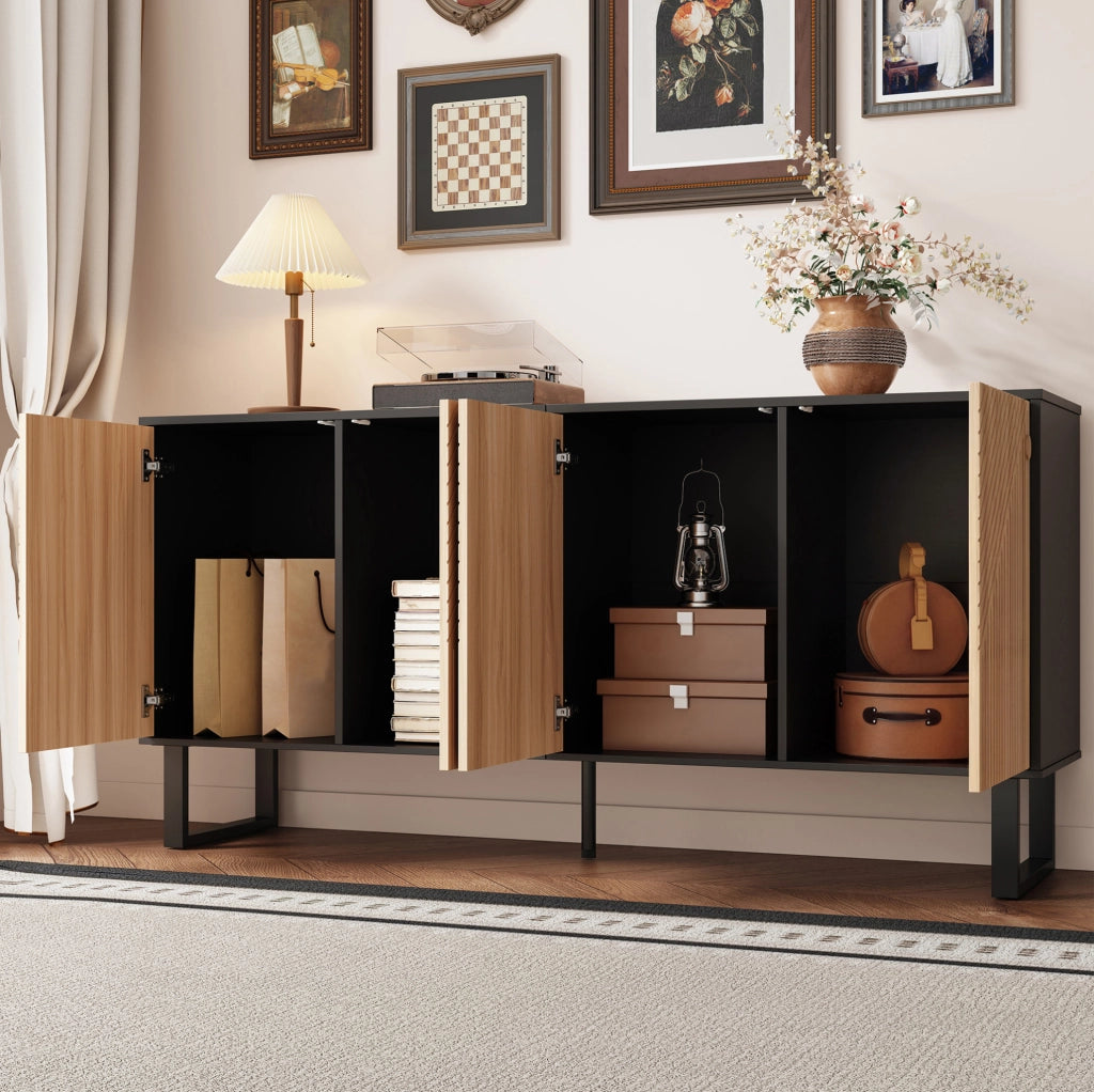 Mobile TV/credenza 160 x 38 x 75 cm in MDF e truciolare; nero e effetto legno