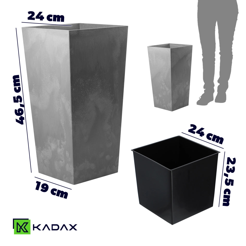 Vaso da fiori grande e alto KADAX, grigio, con inserto per fiori, 24x47 cm