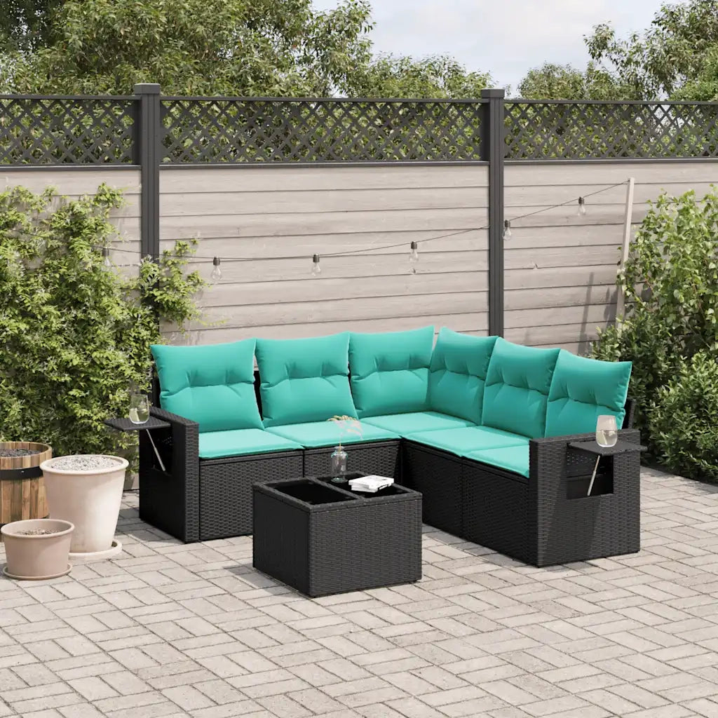 Set Divani da Giardino 6 pz con Cuscini Nero in Polyrattan 3220156
