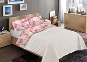 Completo Lenzuola Letto 100% Cotone Disegno Rose Floreale Fiori Romantico Mod RP Made In Italy - 1 Piazza - Rosa
