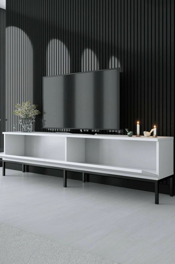 Mobile porta TV Espero, Credenza da soggiorno, Armadio basso per TV, Base parete attrezzata, 180x30h47 cm, Bianco e Nero
