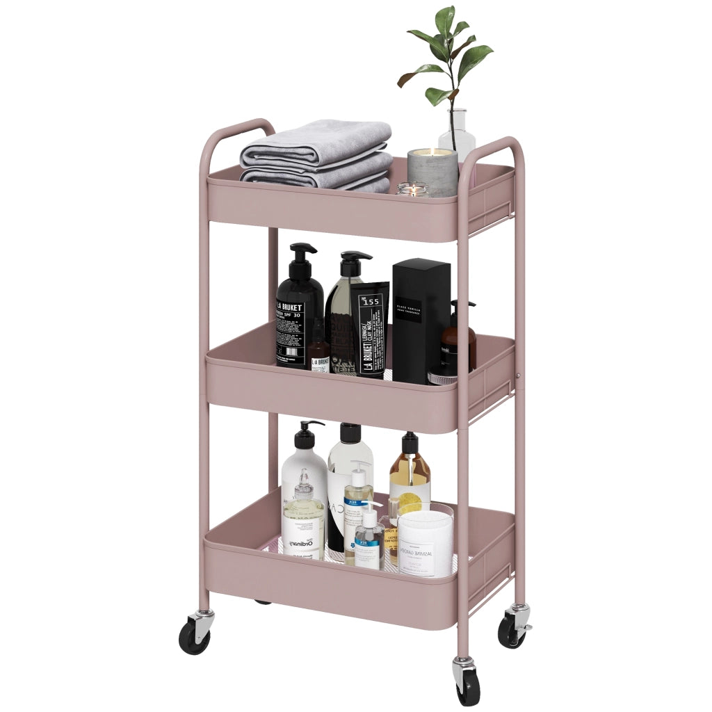 Carrello con 3 Cestini ¨C Zephmum ¨C Grigio Rosa Acciaio 45x30.6x79 cm