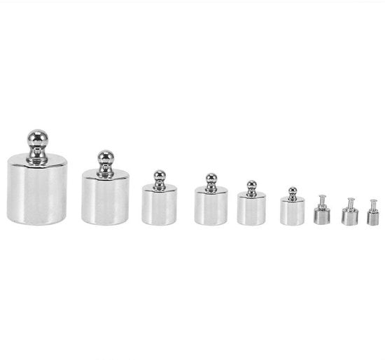 Set di pesi di calibrazione 211,1 g - Set di pesi di calibrazione - Set di pesi con pinza - Tolleranza consentita +/- 0,003 g - Scatola in plastica - Acciaio nr. 45