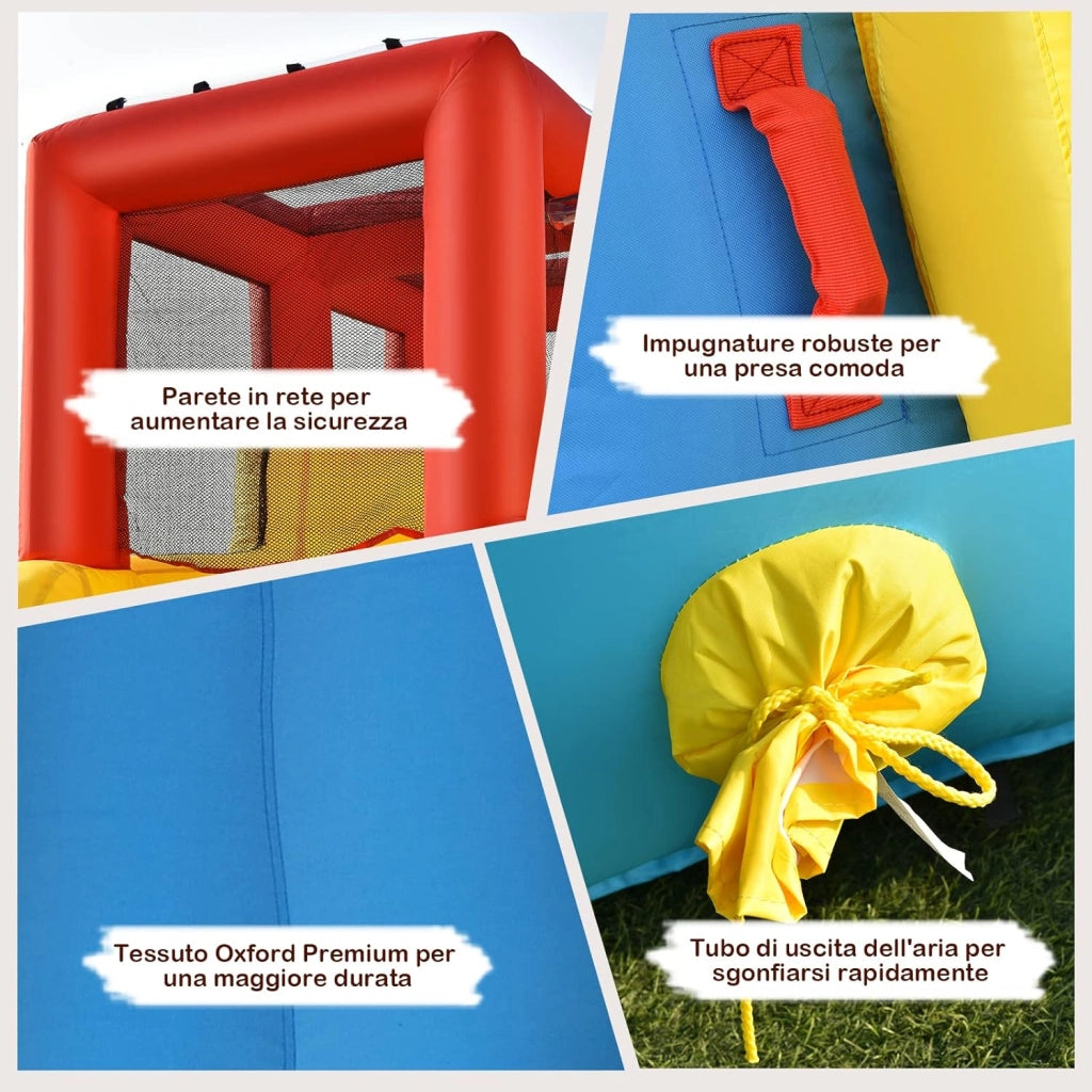 Castello Gonfiabile 8 in 1 per Bambini, con 2 Scivoli, Cannone ad Acqua, Parete di Arrampicata, con Borsa di Trasporto e Kit di Riparazione, per 3 Bambini di 3-10 Anni, 622 x 335 x 225 cm