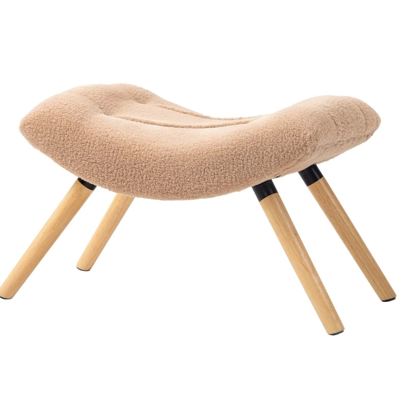 Poggiapiedi imbottito marrone con gambe in legno