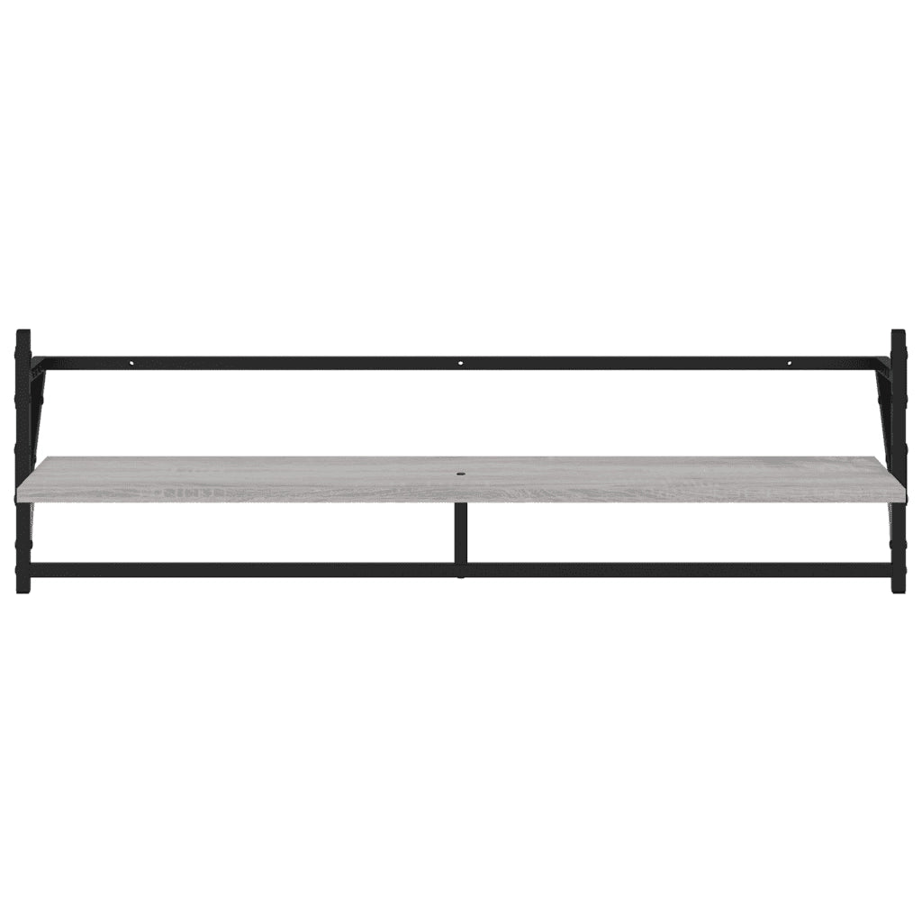 Set Mensole Parete con Aste 6pz Grigio Sonoma Legno Multistrato 836271