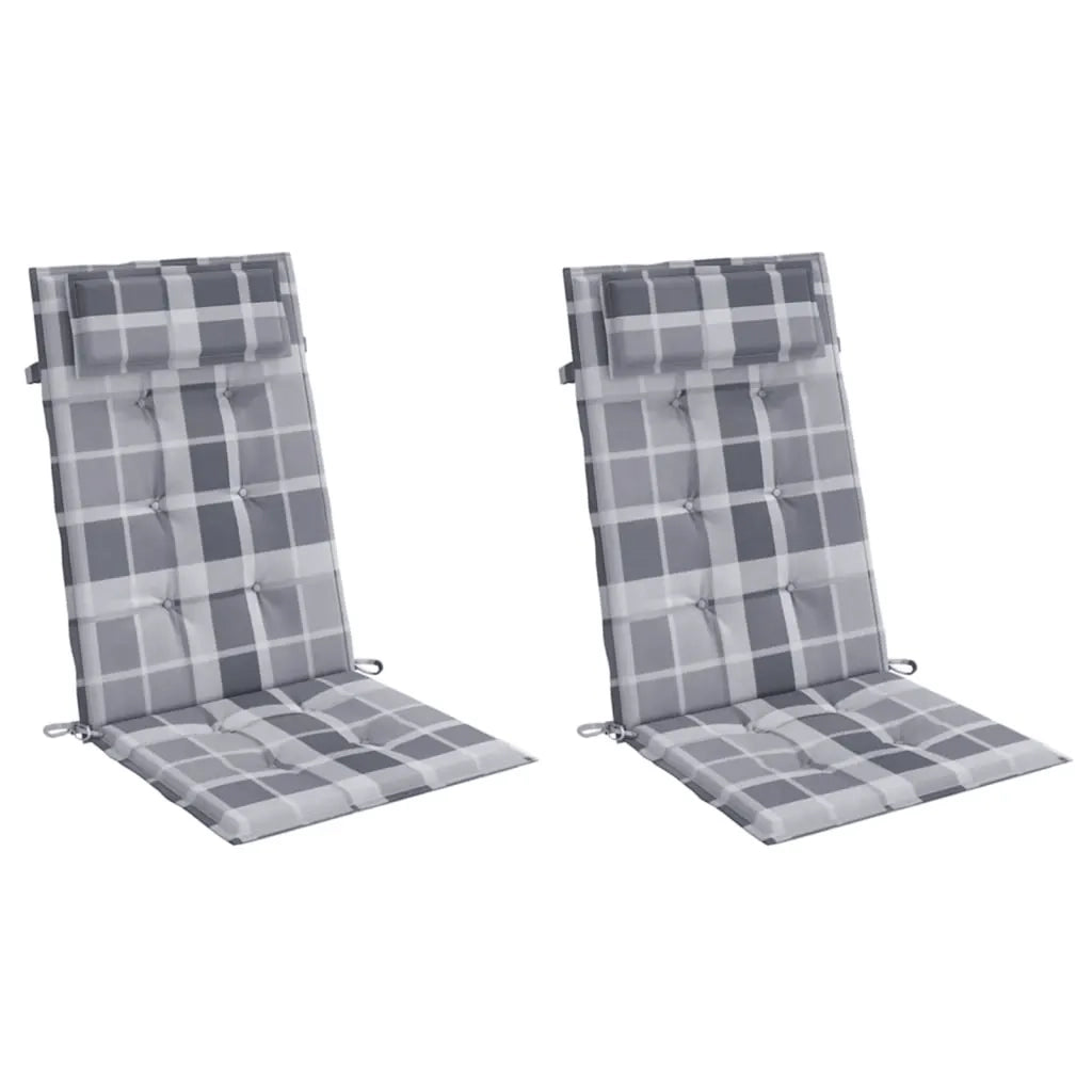 Cuscini Sedia Schienale Alto 2pz a Quadri Grigio Tessuto Oxfordcod mxl 94379