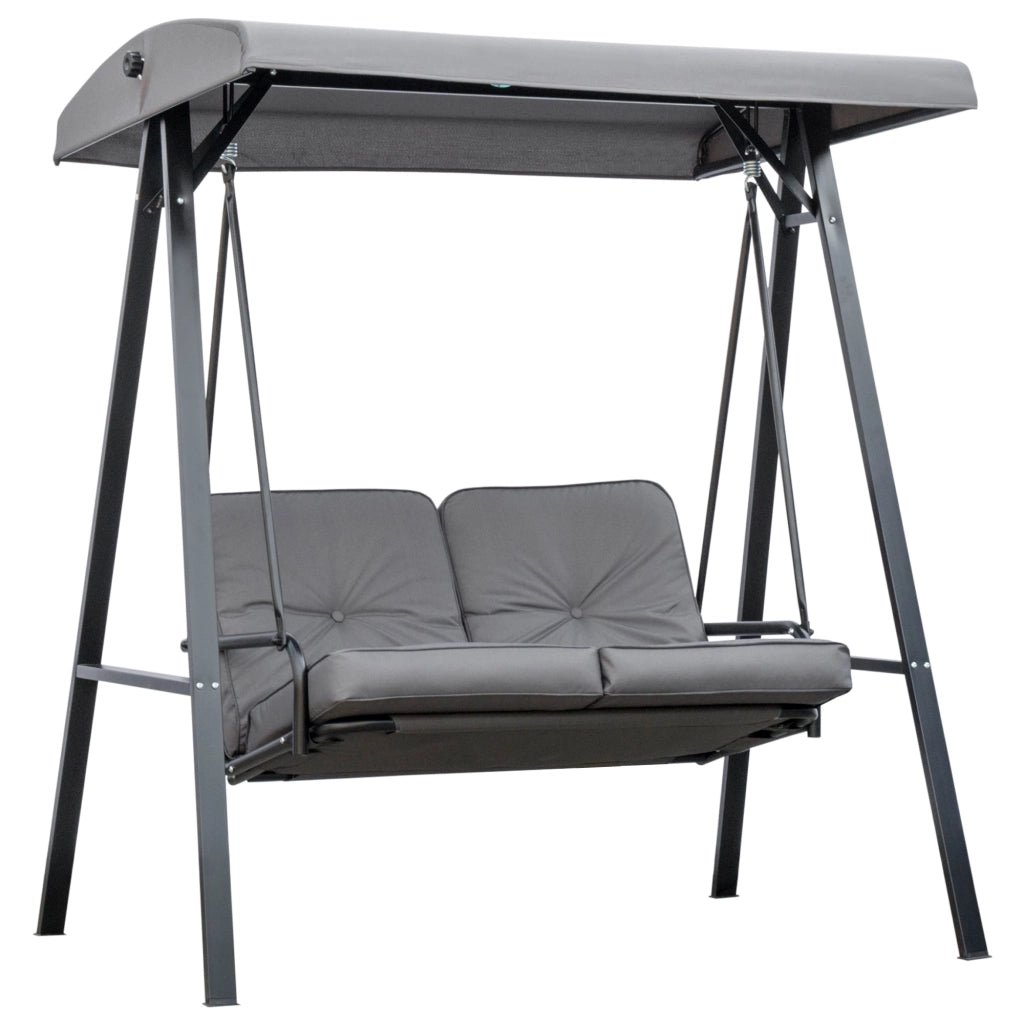 Dondolo da Giardino 2 Posti 144x117x173 cm con Tettuccio Regolabile e Cuscini in Acciaio e Poliestere Grigio