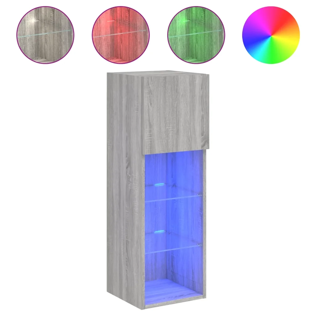 Mobile TV con Luci LED-Credenza per TV Grigio Sonoma 30,5x30x90 cm