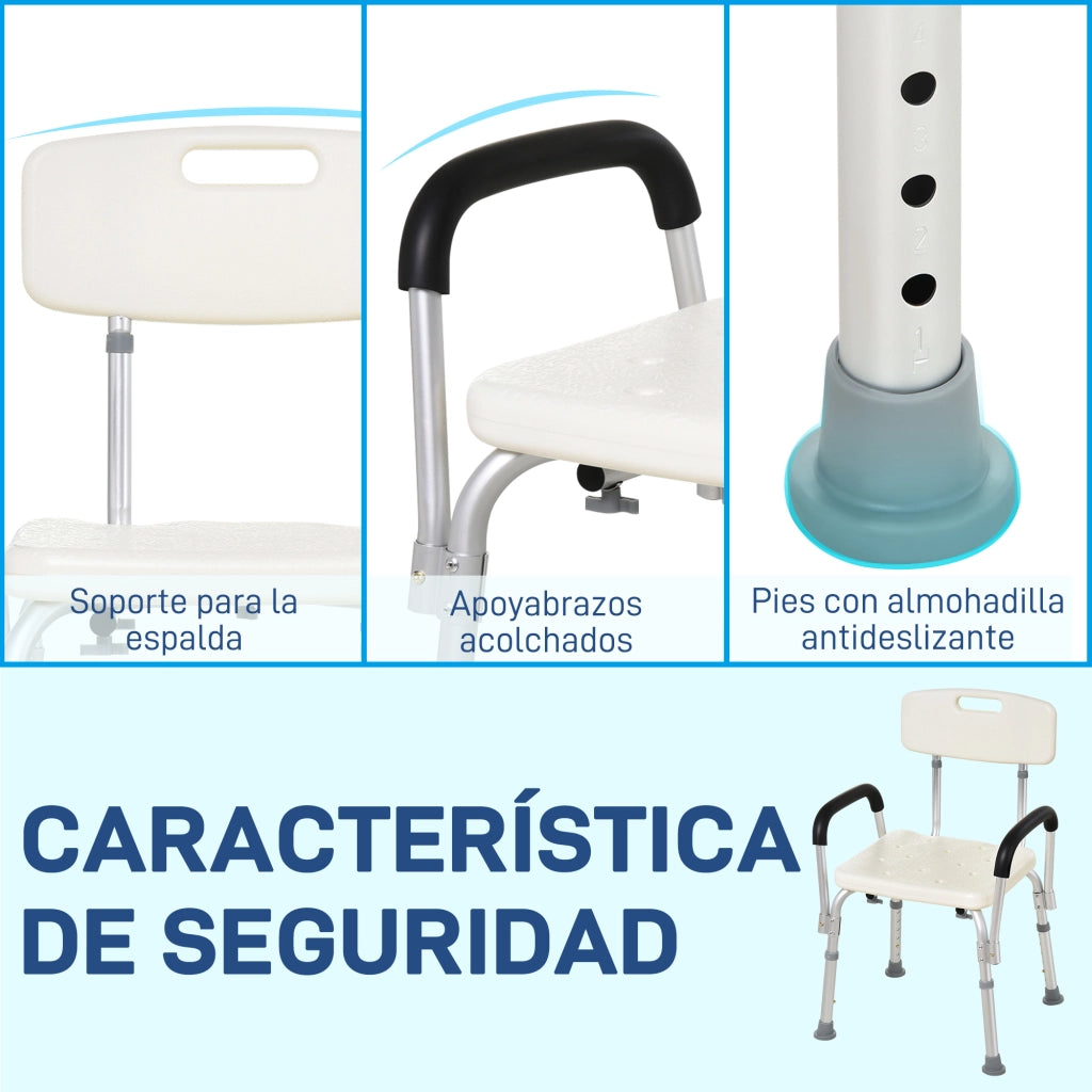 Sedia da Doccia per Anziani con Schienale Regolabile e Braccioli ¨C Zephmum ¨C Grigio 136 kg