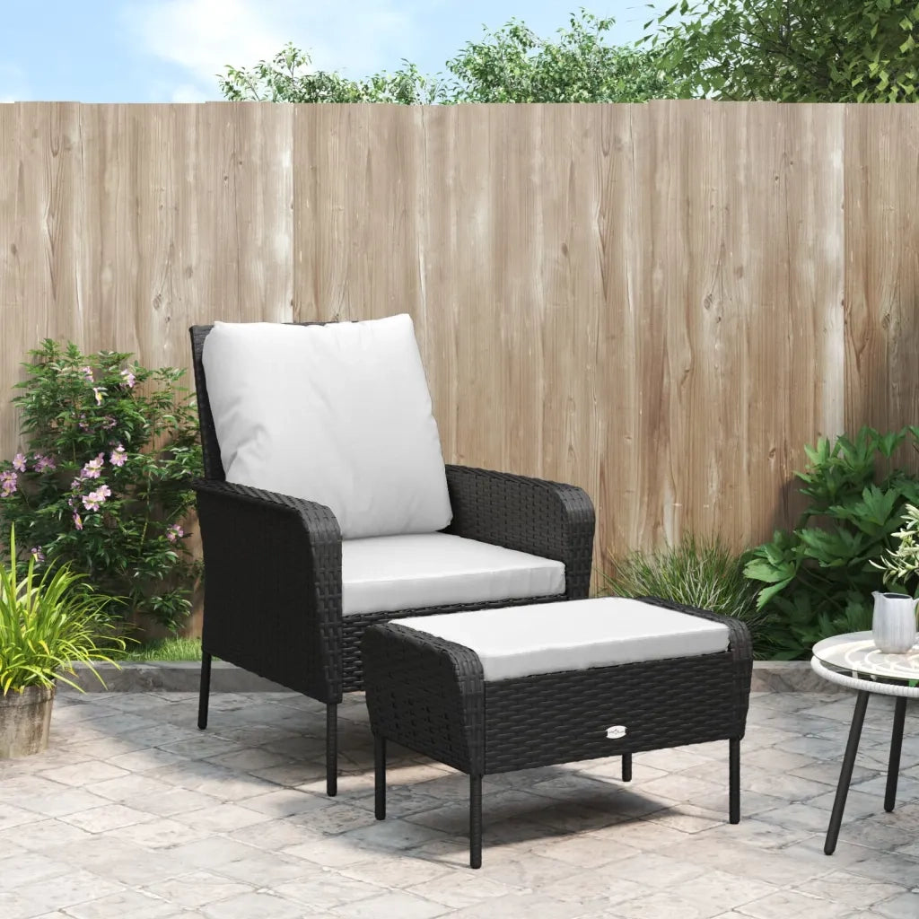 Poltrona da Giardino con Poggiapiedi in Polyrattan Nero CFW9822275