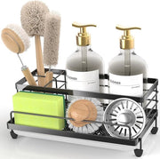 Organizzatore per Caddy e Sponshouder per Lavandino - Acciaio Inox e Antiscivolo - Accessori Cucina - Materiale in Tela Nera