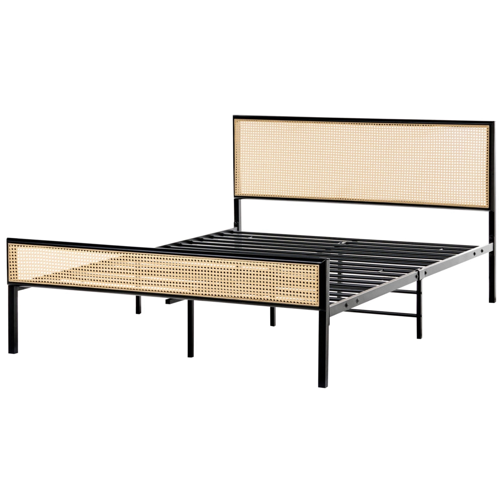 Letto matrimoniale imbottito in tessuto nero con rete a doghe e gambe in legno 140 x 200 cm stile contemporaneo