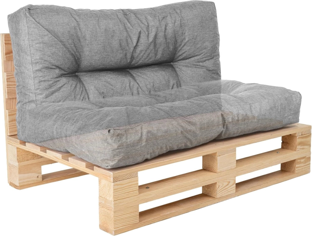 Cuscini per Pallet - Tessuto Idrorepellente e Anti-UV - Molto Confortevole, Imbottito in Schiuma - Cuscini per Divano Esterno Giardino (Seduta 120x80 cm + Schienale 120x40 cm, Grigio)