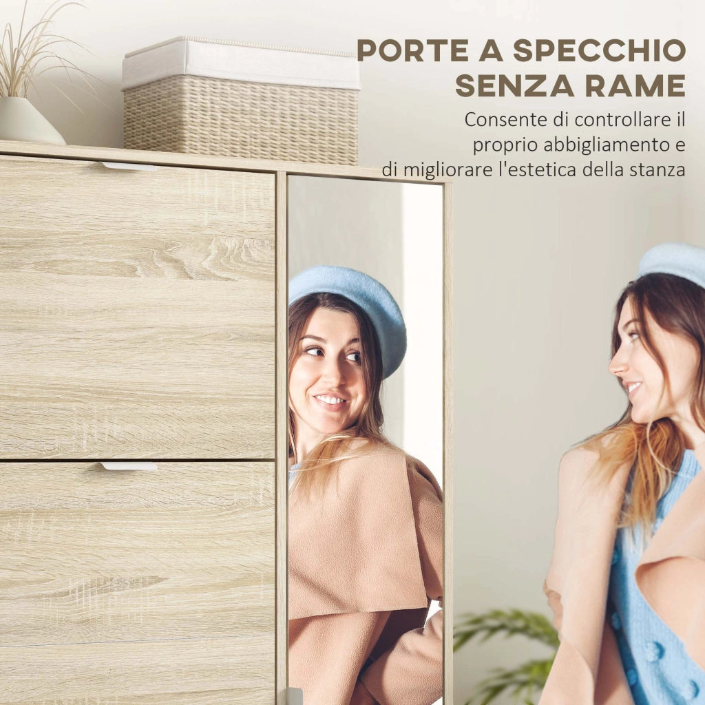 Armadio Scarpiera con Specchio ¨C Zephmum ¨C Rovere 82x30x168cm