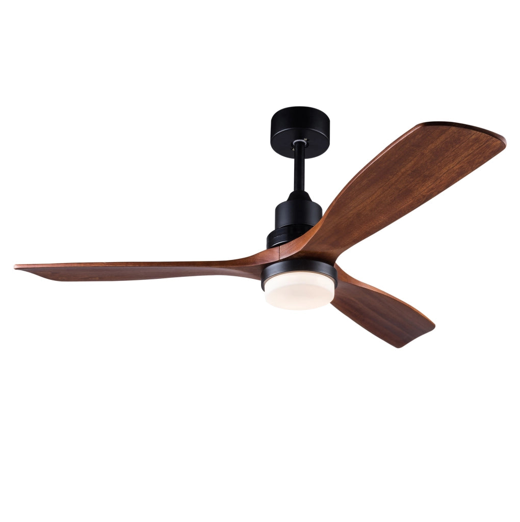 Ventilatore da soffitto con luce, telecomando, pale in legno massello, nero e noce scuro