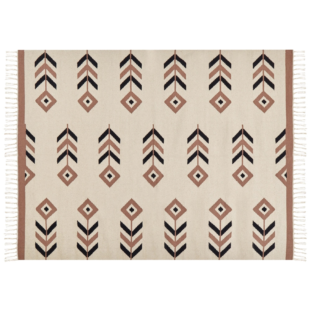 Tappeto Kilim Beige e Nero in cotone 160 x 230 cm a pelo basso Rettangolare reversibile Soggiorno moderno Camera da letto