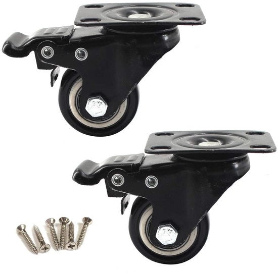 Set di Ruote per Mobili 1,5 Pollici - Ruote con Superficie di Rotazione a 360 Gradi - Ruote Bloccabili - Capacità di Carico 50 KG - Set da 2 - Materiale PU - Ruote a Rulli