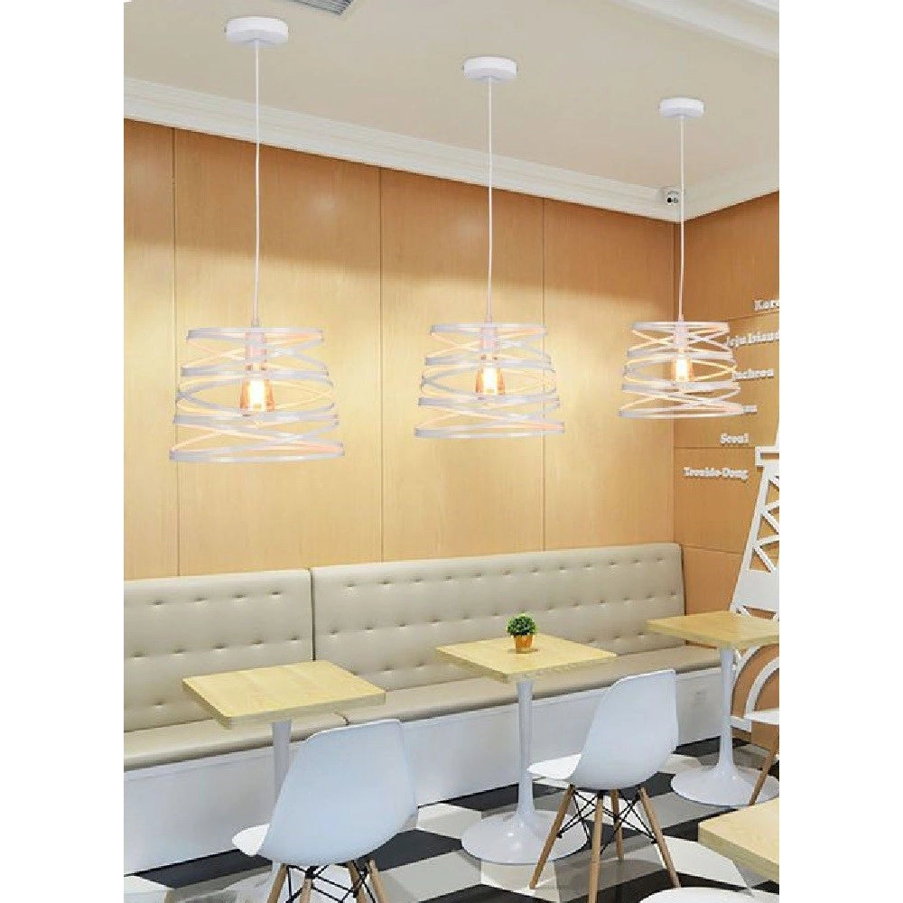 Trade Shop - Lampadario A Sospensione Moderno Paralume Metallo A Vortice Traforato Bianco A08 -