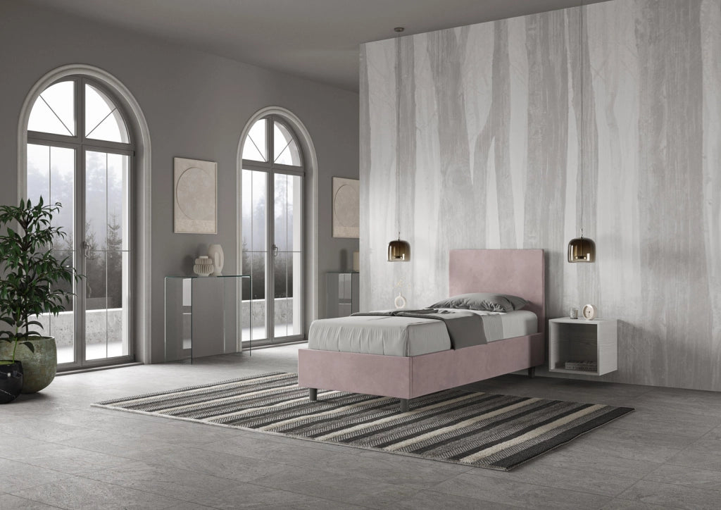 BS COM Letto singolo con rete imbottito 90x210 microfibra glicine