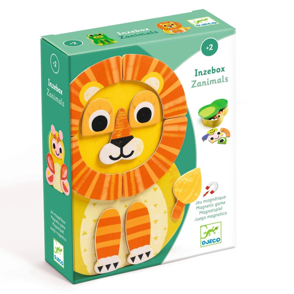 Inzebox Animali,,Gioco Magnetico con pezzi dilegno magnetica da attaccare sulla sagoma metallica,Djeco,Eta 2+